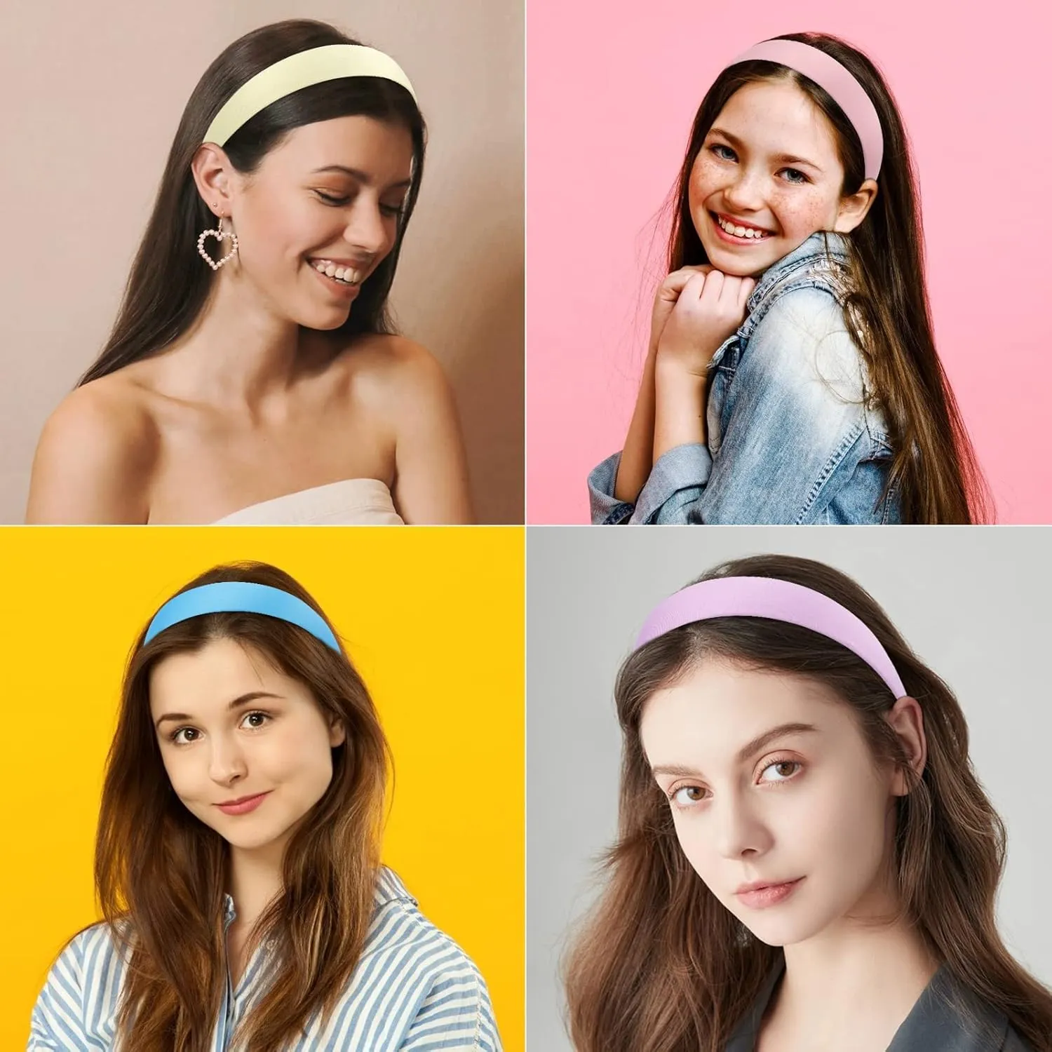 Wecoe Headbands, 10 Pack Satin Headbands Women 1.3 Inch Wide Non Slip Fashion Headbands, Hair Bands for Girls DIY Short Hair Accessories, Plain Headbands in White, Pink, Purple, Blue, Colorful