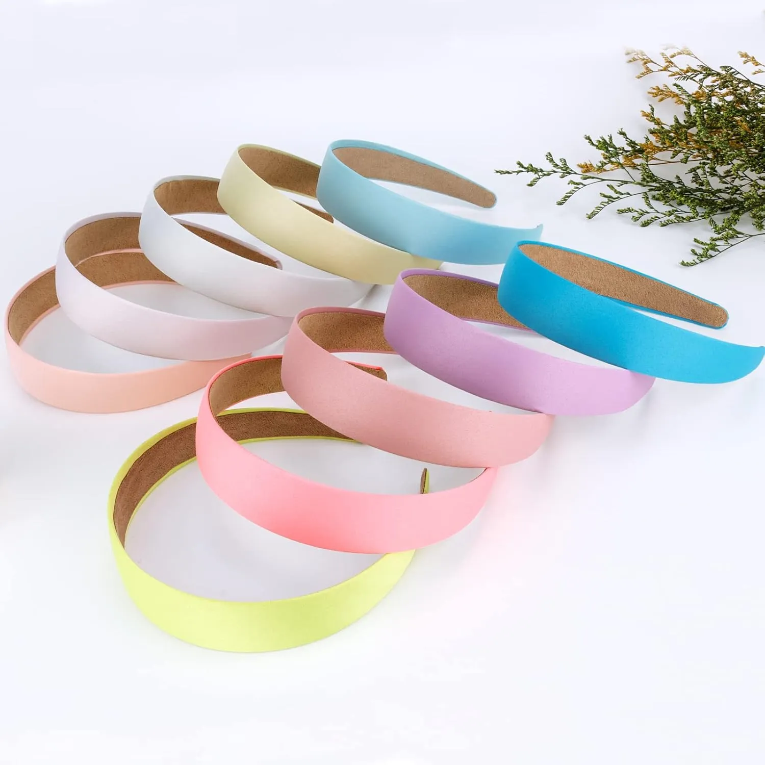 Wecoe Headbands, 10 Pack Satin Headbands Women 1.3 Inch Wide Non Slip Fashion Headbands, Hair Bands for Girls DIY Short Hair Accessories, Plain Headbands in White, Pink, Purple, Blue, Colorful
