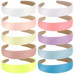 Wecoe Headbands, 10 Pack Satin Headbands Women 1.3 Inch Wide Non Slip Fashion Headbands, Hair Bands for Girls DIY Short Hair Accessories, Plain Headbands in White, Pink, Purple, Blue, Colorful