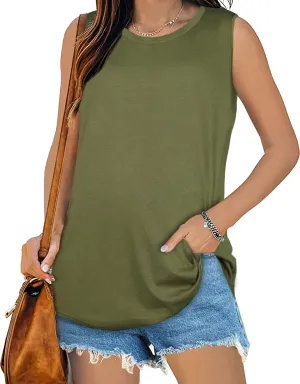 Womens Tank Tops Summer T Shirts Sleeveless Casual Loose Tunic Blouses