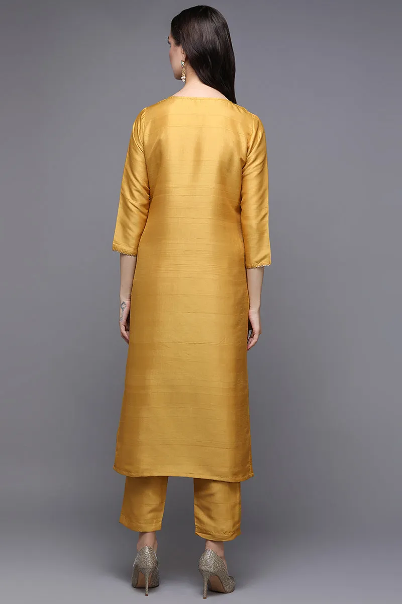 Yellow Silk Blend Ethnic Motifs Straight Kurta