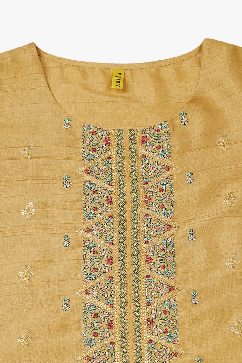 Yellow Silk Blend Ethnic Motifs Straight Kurta